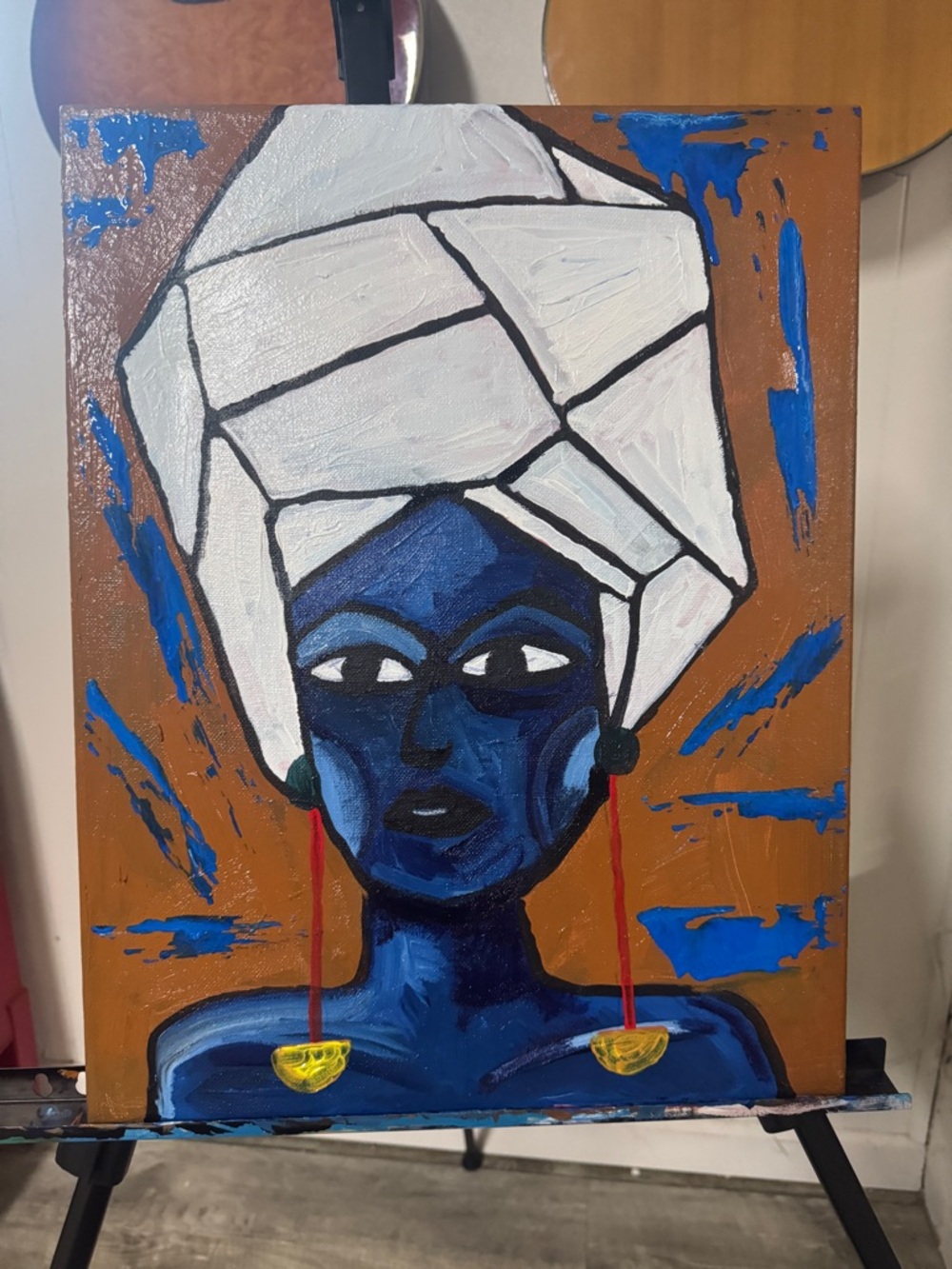 Unbranded Blue Portrait Painting with White Headwrap